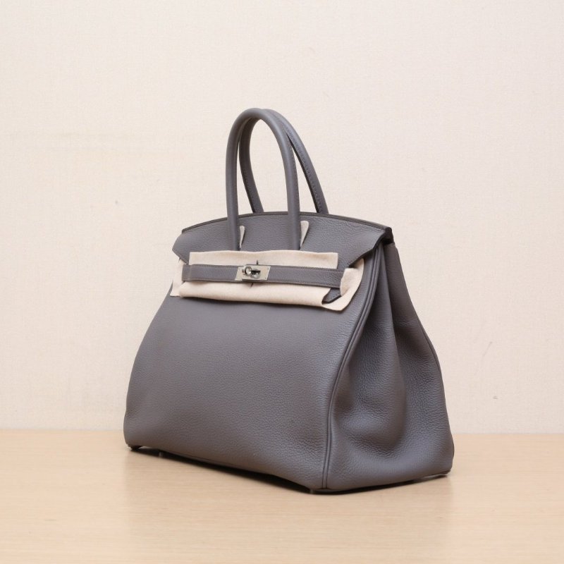 HERMES Birkin358F錫器灰Togo皮A刻銀扣肩背包-3