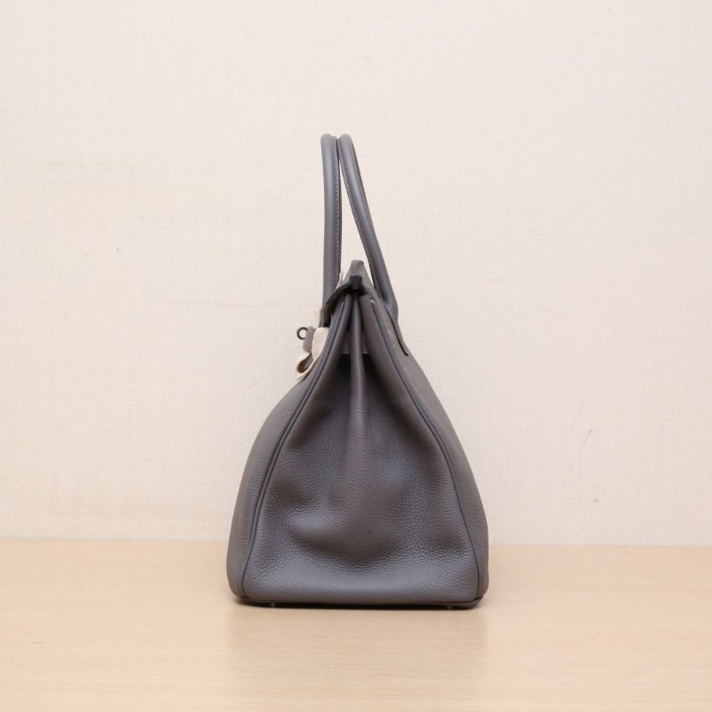 HERMES Birkin358F錫器灰Togo皮A刻銀扣肩背包-4