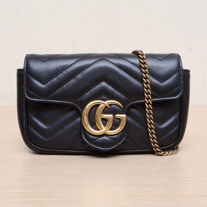 GUCCI GGMarmont肩背包超Mini16.5黑色牛皮金扣肩背包-1