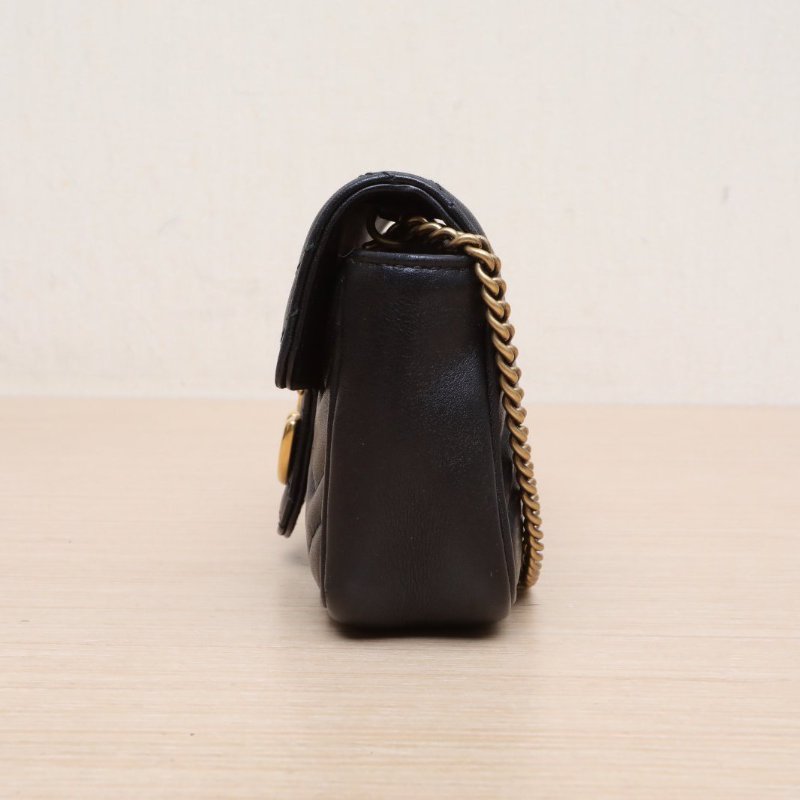 GUCCI GGMarmont肩背包超Mini16.5黑色牛皮金扣肩背包-3