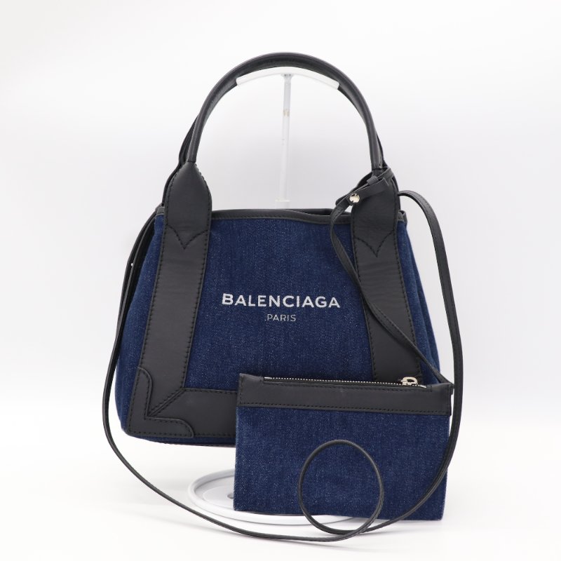 Balenciaga 巴黎世家 Navy Cabas 深藍色帆布 黑色牛皮 手提包 單肩包 托特包-0