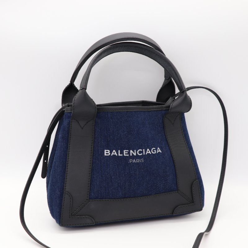 Balenciaga 巴黎世家 Navy Cabas 深藍色帆布 黑色牛皮 手提包 單肩包 托特包-3