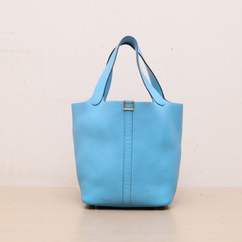 HERMES Picotin22菜籃子P3北方藍TC皮D刻金扣肩背包-1