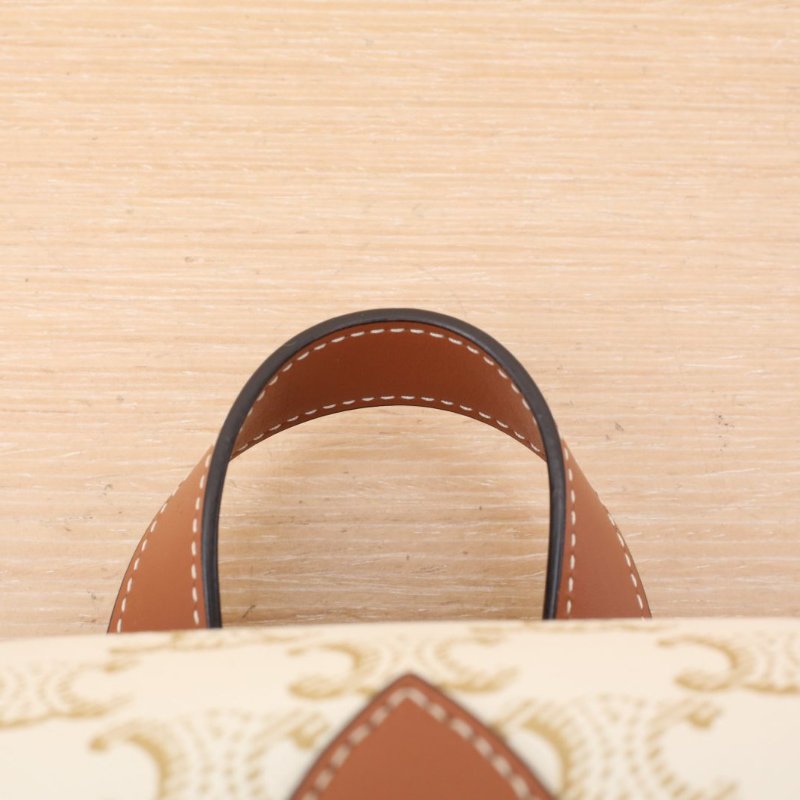 CELINE Folco抽繩雙肩包Mini迷你白色PVC金扣老花肩背包-2