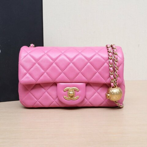 CHANEL CF口蓋包大Mini20粉紅色羊皮29開金扣金球調節扣肩帶肩背包