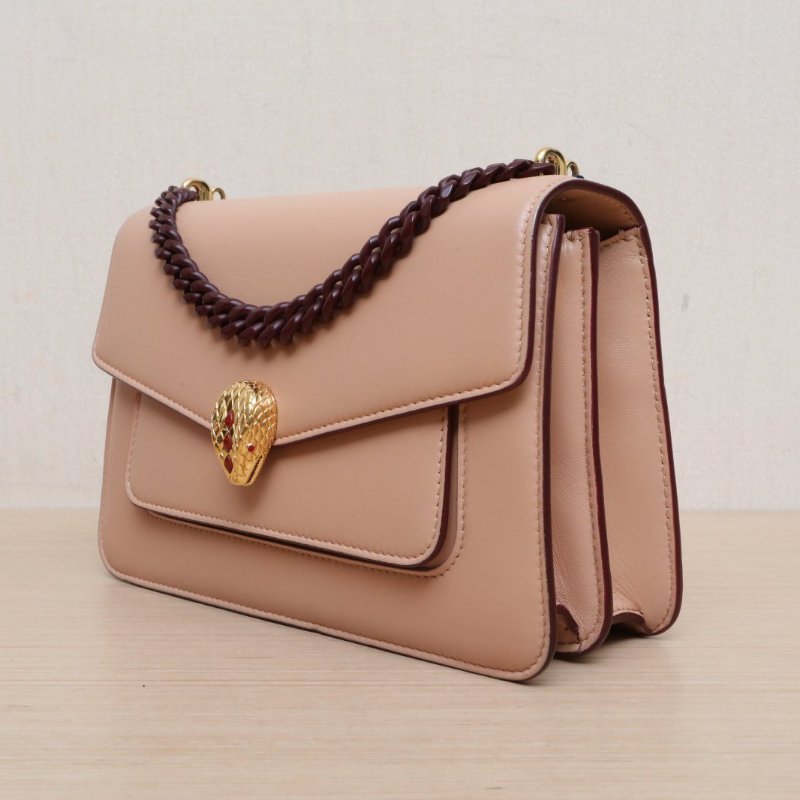 BVLGARI 奶茶色羊皮金扣Serpentiforever風琴蛇頭包亞曆山大聯名款肩背包-4