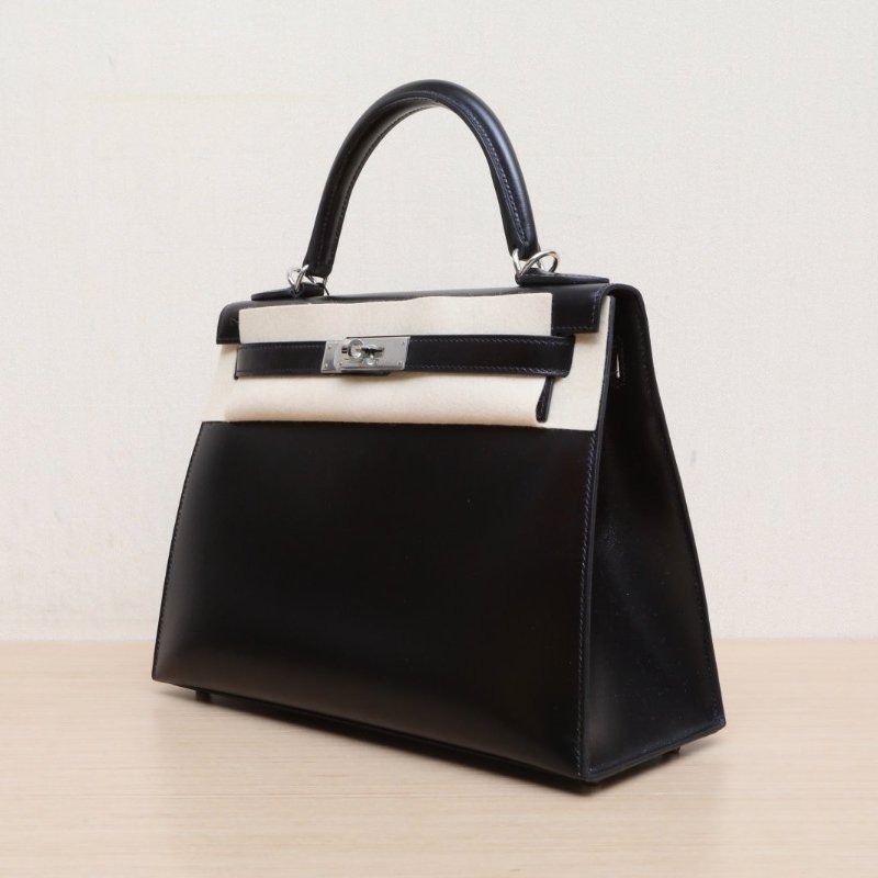 HERMES Kelly2889黑色Box皮W刻銀扣肩背包-4