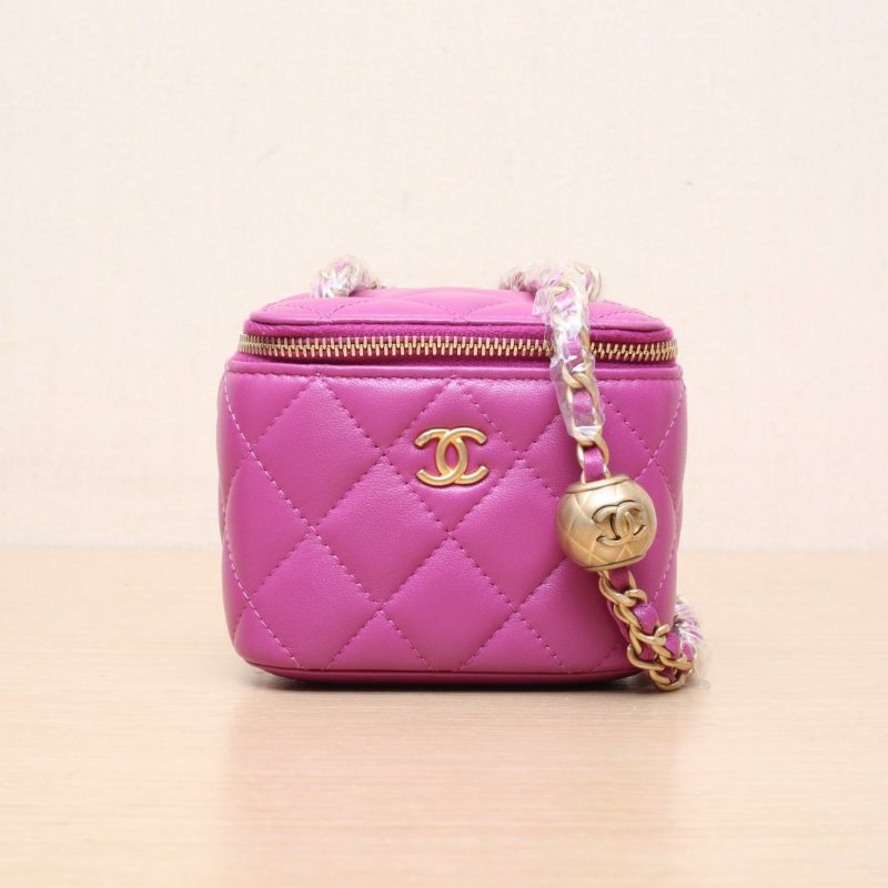 CHANEL 21B方盒子化妝包無鏡子10紫色羊皮30開金扣金球調節扣肩帶肩背包-1