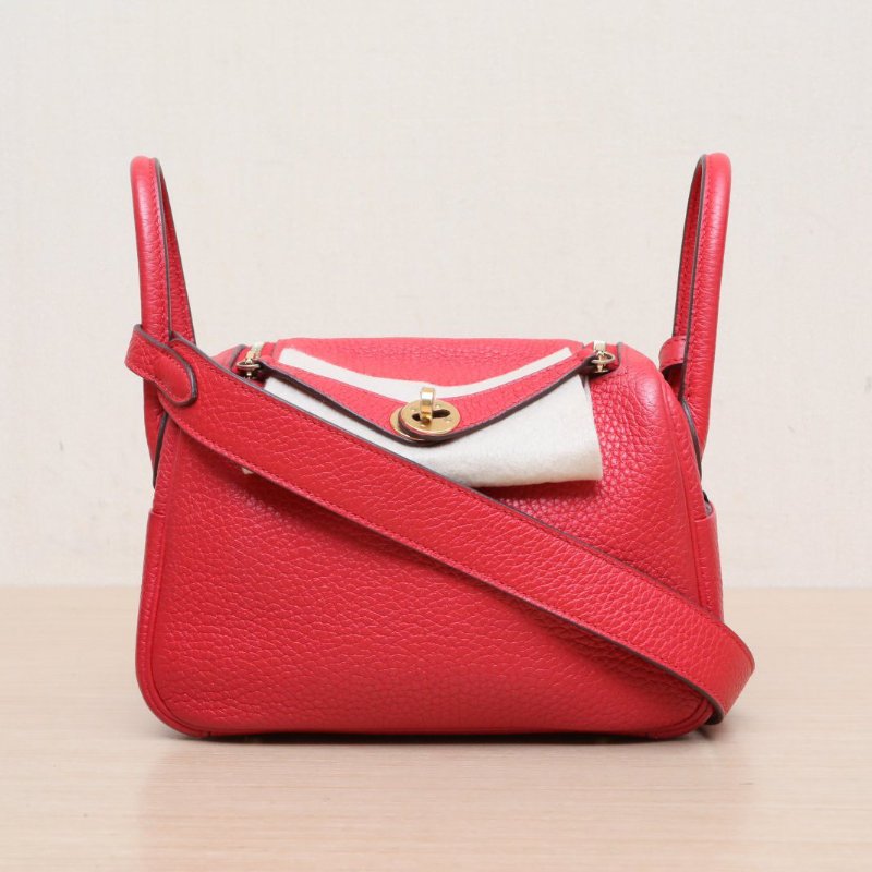 HERMES LindyMiniS5番茄紅TC皮Y刻金扣肩背包-1