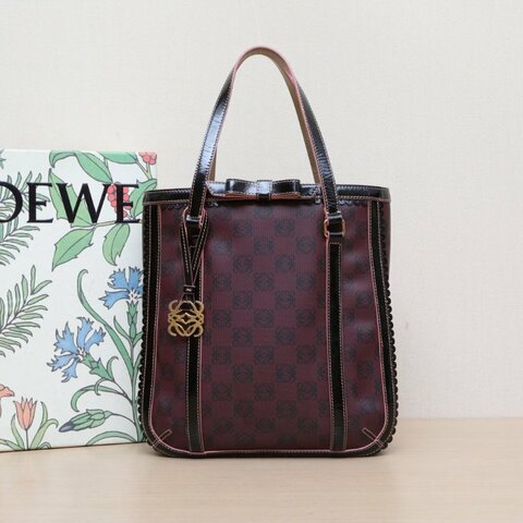 LOEWE 酒紅色PVC中古滿印蝴蝶結托特包手提包肩背包