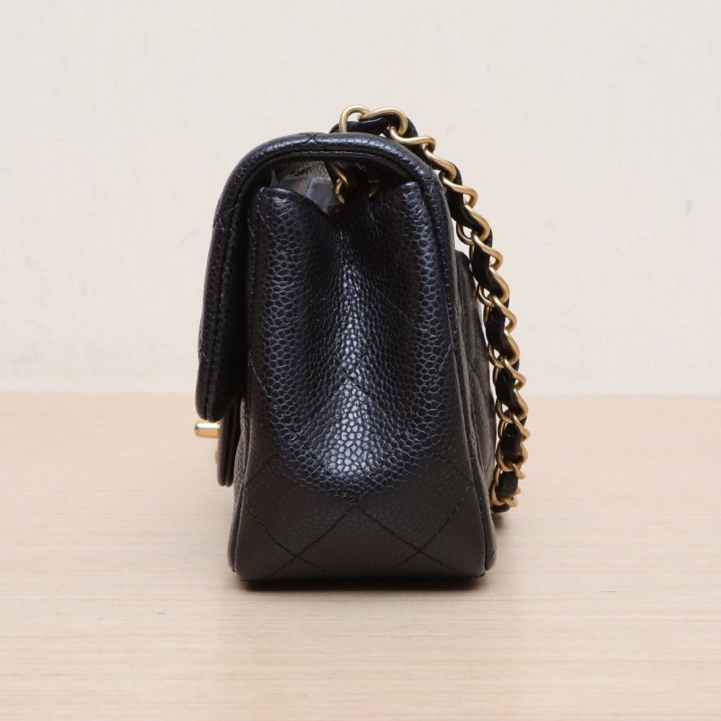 CHANEL CF口蓋包方胖子17黑色荔枝牛皮21開金扣肩背包-3