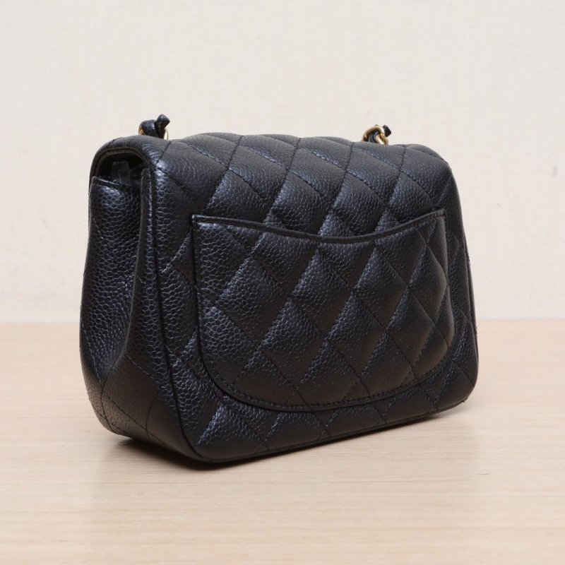 CHANEL CF口蓋包方胖子17黑色荔枝牛皮21開金扣肩背包-4