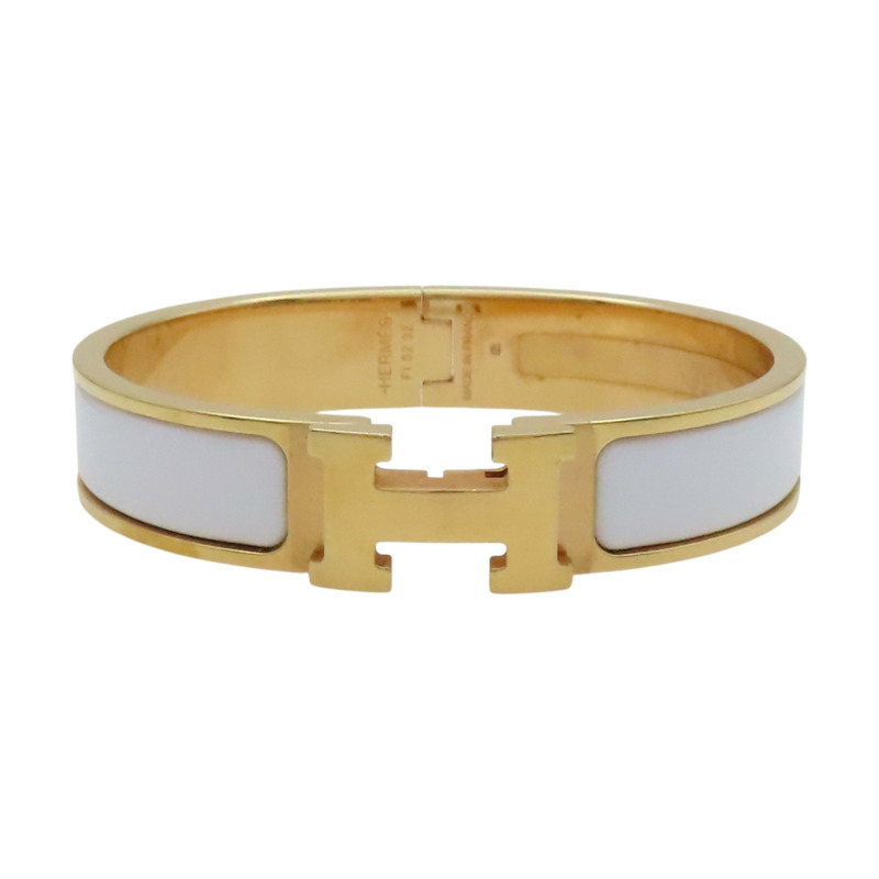 白色琺瑯 金色鍍金 Clic H 手環【HERMES 愛馬仕】-0