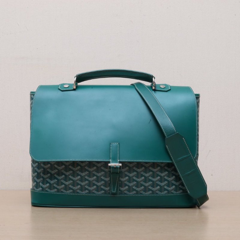 GOYARD 綠色PVCCITADIN滿印帆布拼皮單肩手提公事包郵差包小號肩背包-1