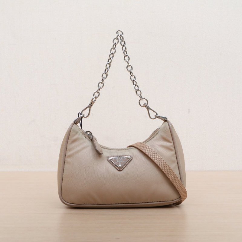 PRADA 卡其色尼龍hobomini肩背包-1