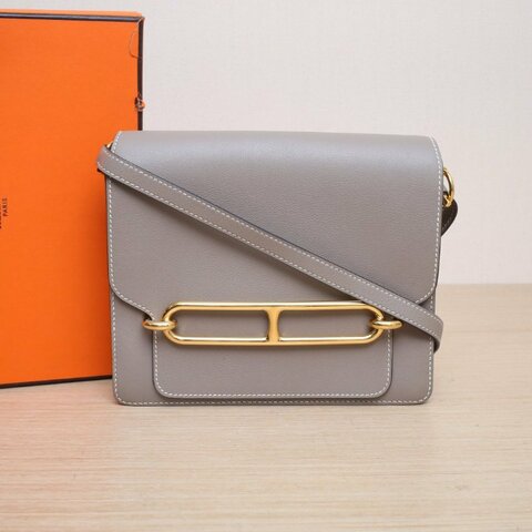 HERMES Roulis豬鼻子23M8銀河灰EC皮A刻金扣肩背包