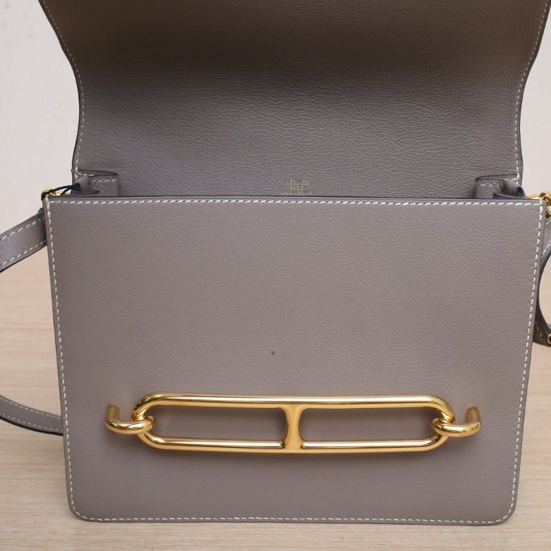 HERMES Roulis豬鼻子23M8銀河灰EC皮A刻金扣肩背包-2