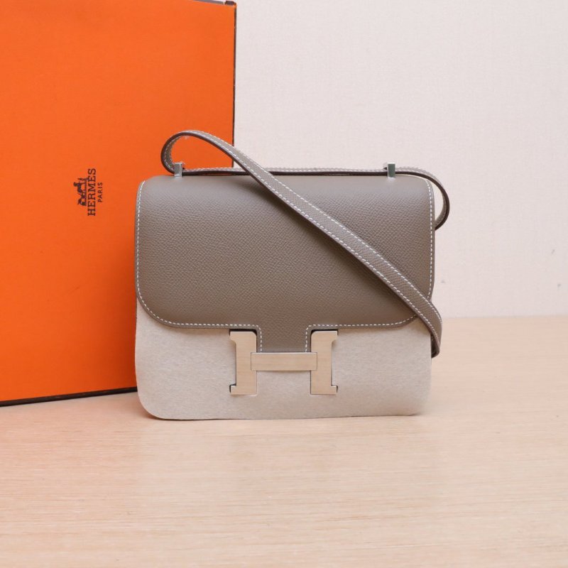 HERMES Constance康康19帶鏡子新版18大象灰Epsom皮B刻銀扣肩背包-0