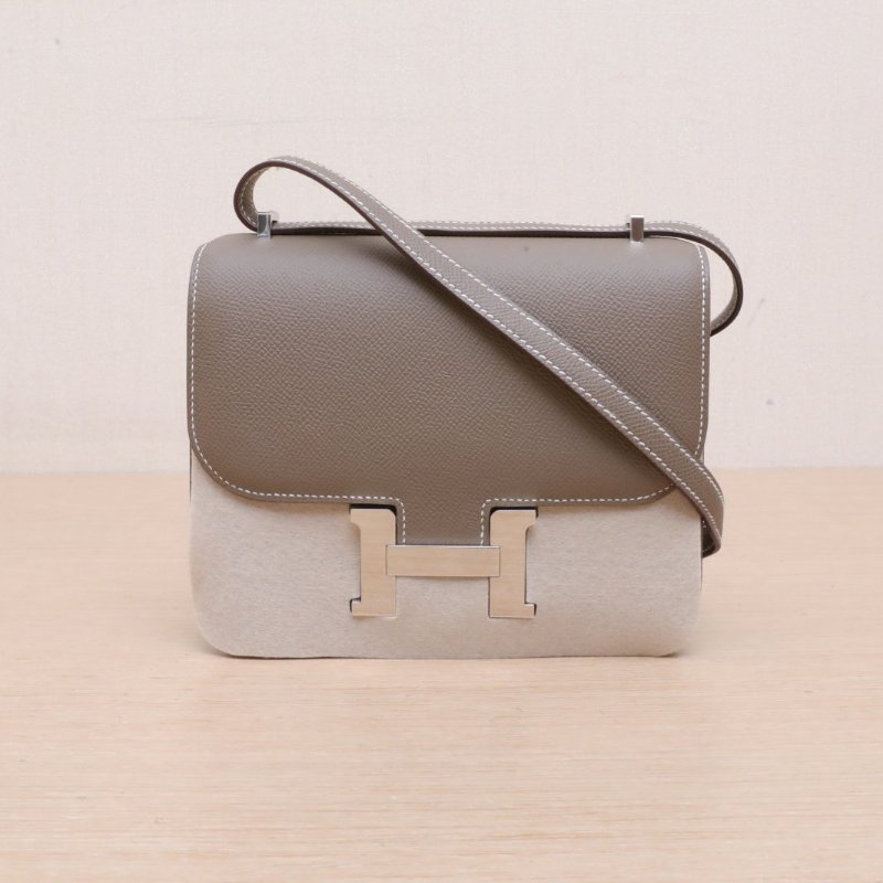 HERMES Constance康康19帶鏡子新版18大象灰Epsom皮B刻銀扣肩背包-1