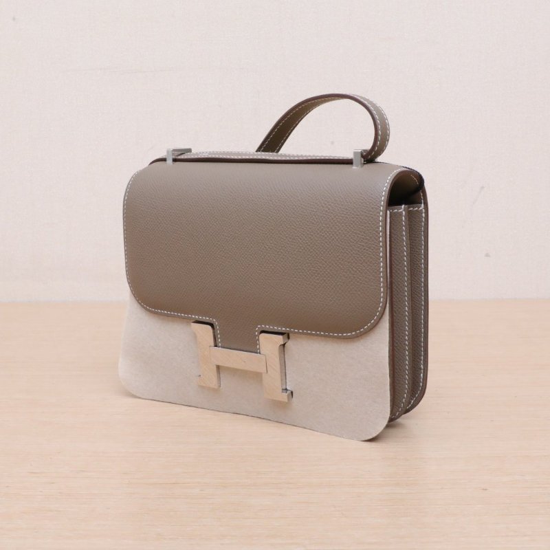 HERMES Constance康康19帶鏡子新版18大象灰Epsom皮B刻銀扣肩背包-2