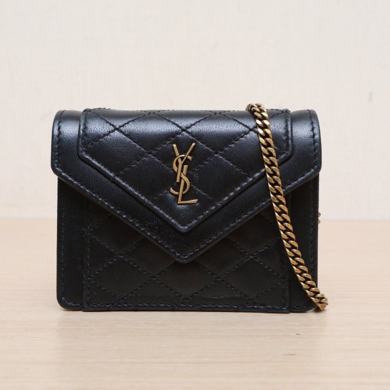 SAINT LAURENT 黑色羊皮金扣聖羅蘭GABYmini鏈條包10肩背包-0