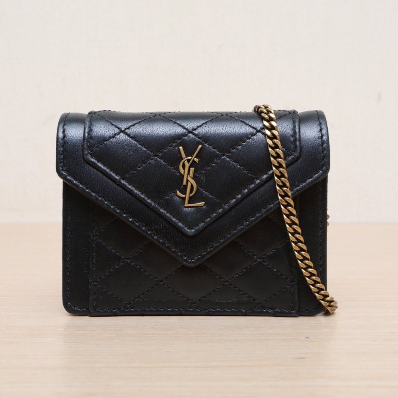 SAINT LAURENT 黑色羊皮金扣聖羅蘭GABYmini鏈條包10肩背包-1