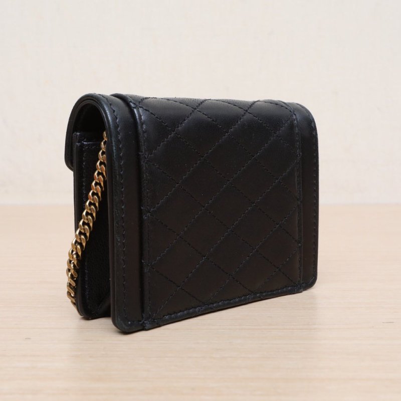 SAINT LAURENT 黑色羊皮金扣聖羅蘭GABYmini鏈條包10肩背包-4