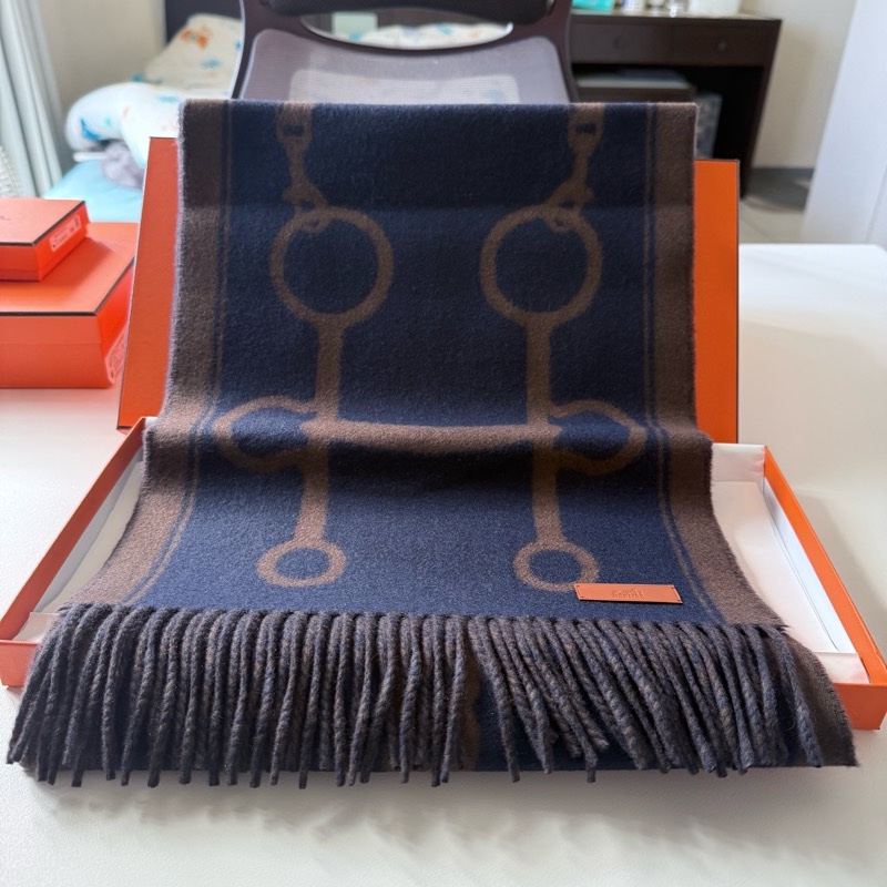 Hermes 馬銜圍巾 深藍-7