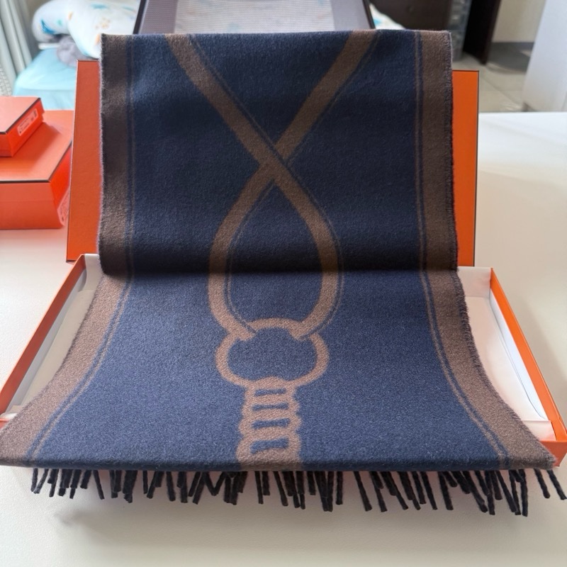Hermes 馬銜圍巾 深藍-9
