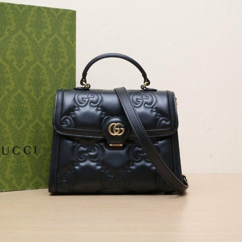 GUCCI 黑色牛皮金扣Matelasse泡芙托特單肩包肩背包