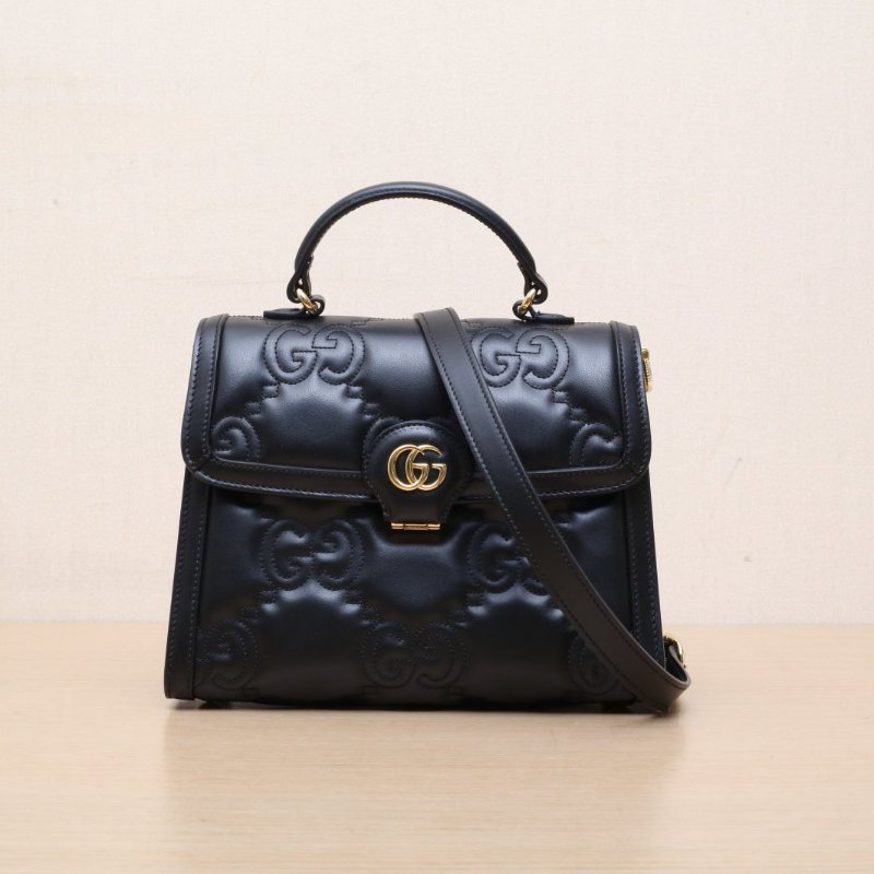 GUCCI 黑色牛皮金扣Matelasse泡芙托特單肩包肩背包-1