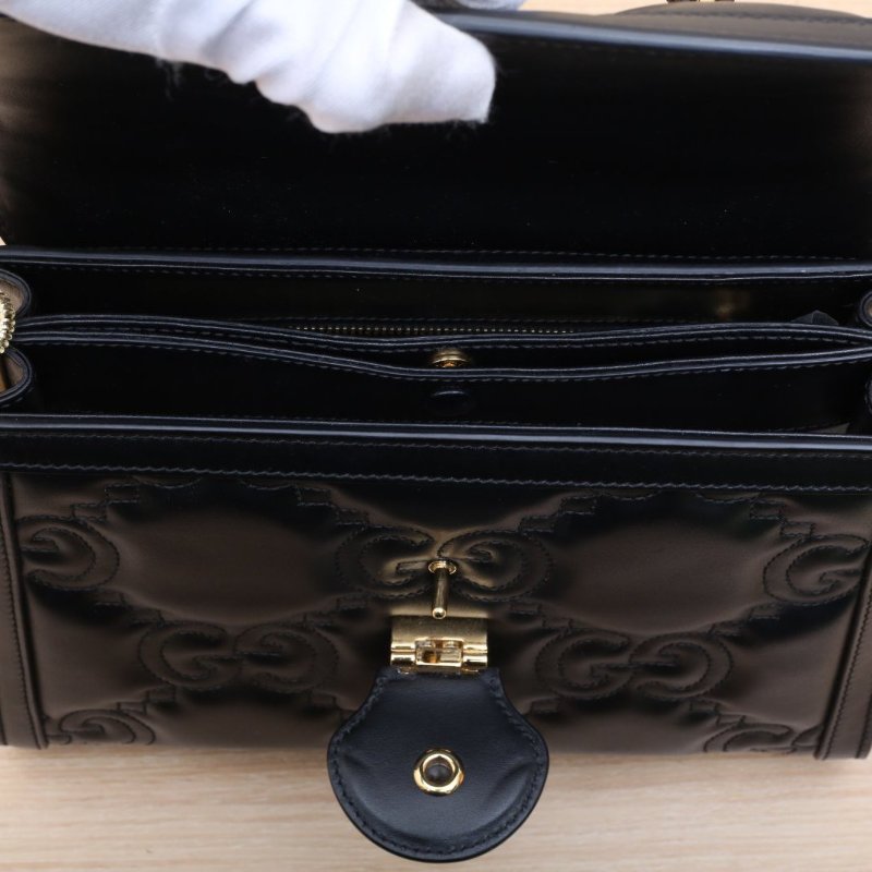 GUCCI 黑色牛皮金扣Matelasse泡芙托特單肩包肩背包-3