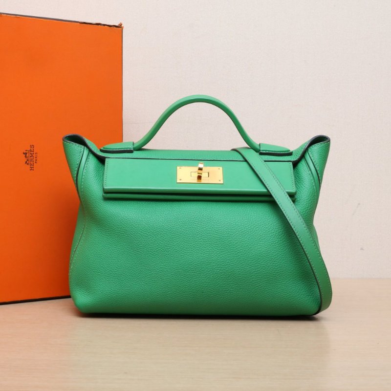 HERMES 2424291K竹子綠Togo皮Y刻金扣肩背包-0