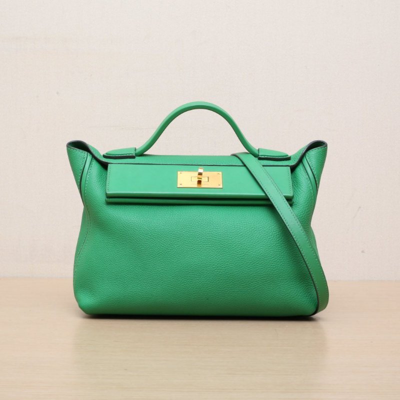 HERMES 2424291K竹子綠Togo皮Y刻金扣肩背包-1