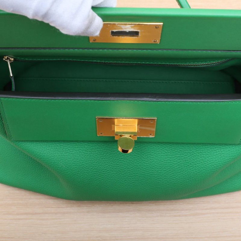 HERMES 2424291K竹子綠Togo皮Y刻金扣肩背包-3