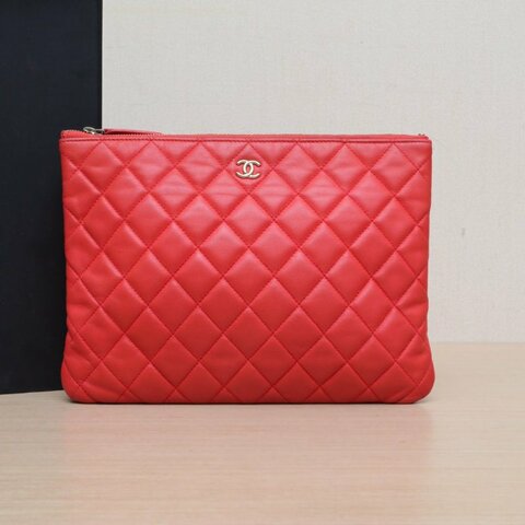 CHANEL CF手拿包小號28紅色羊皮23開金扣肩背包