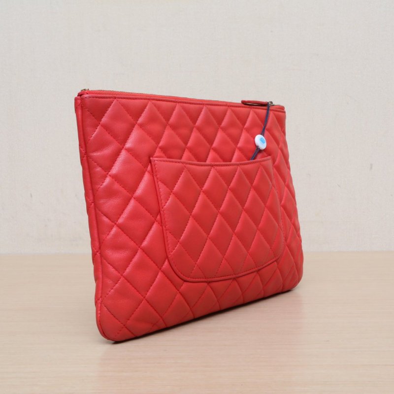 CHANEL CF手拿包小號28紅色羊皮23開金扣肩背包-4