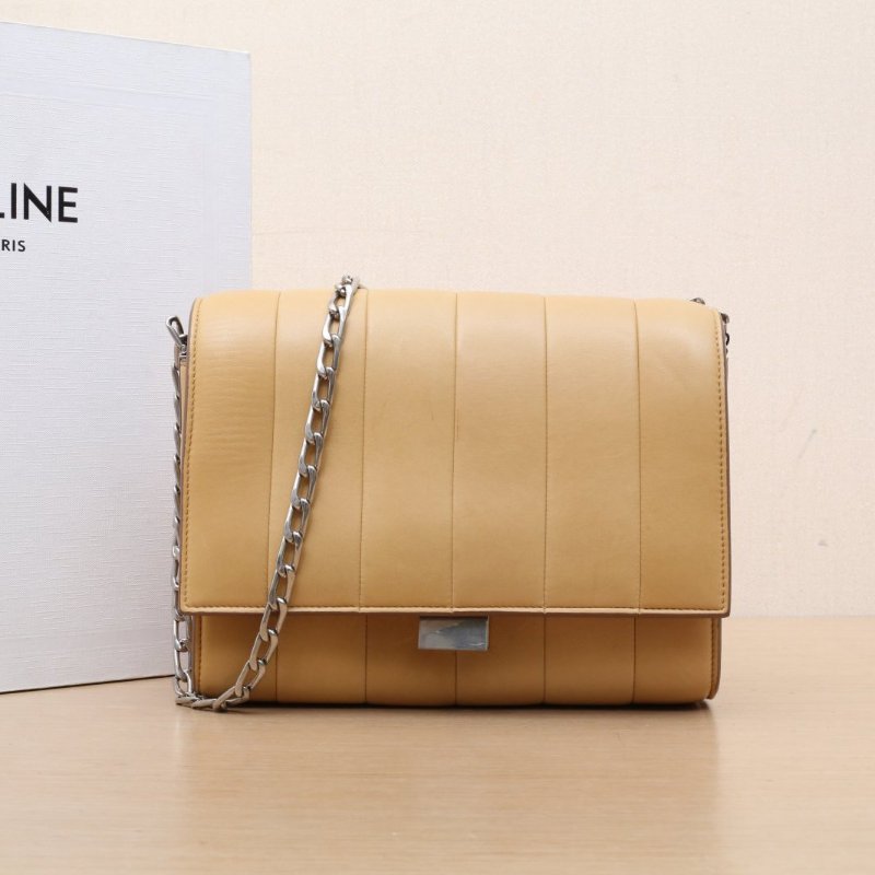 CELINE 卡其色羊皮小方包鏈條包肩背包-0