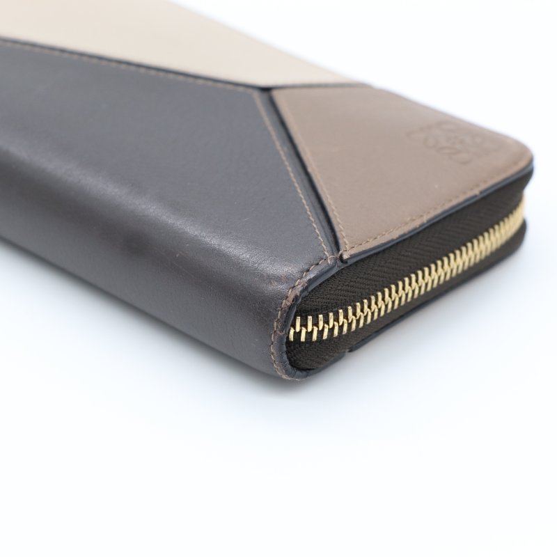 Loewe 羅威 Puzzle 切線色塊拼接 黑色 咖啡色 膚色 牛皮拉鍊長夾-8