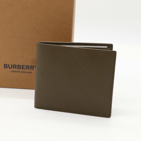 Burberry 巴寶莉 格紋壓花雙折 咖啡色 牛皮錢夾