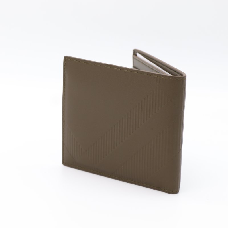 Burberry 巴寶莉 格紋壓花雙折 咖啡色 牛皮錢夾-3