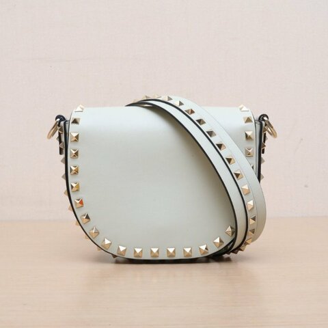 VALENTINO 淺綠色牛皮鉚釘馬鞍包單肩斜挎包肩背包