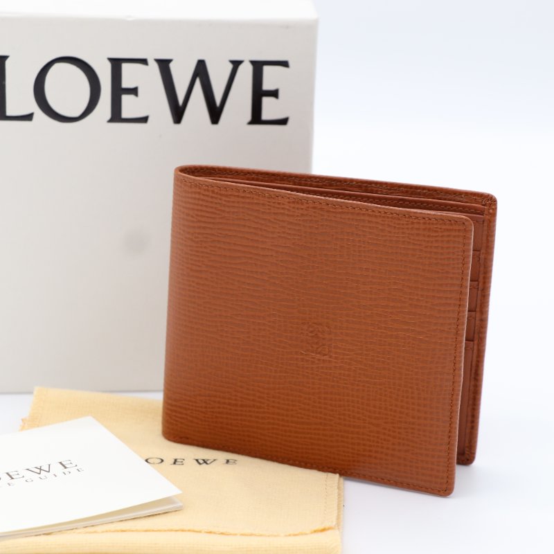 Loewe 羅威 焦糖色 牛皮 短夾 兩折-0