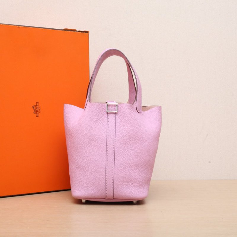 HERMES Picotin18菜籃子U刻X9錦葵紫TC皮銀扣肩背包-0