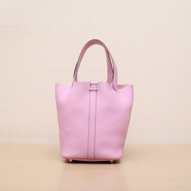 HERMES Picotin18菜籃子U刻X9錦葵紫TC皮銀扣肩背包-1