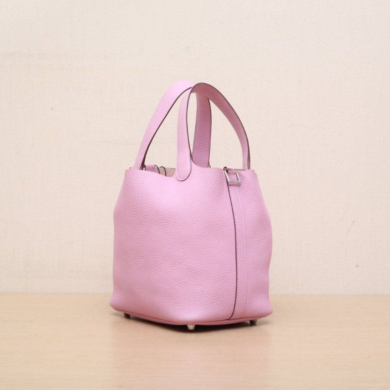 HERMES Picotin18菜籃子U刻X9錦葵紫TC皮銀扣肩背包-3