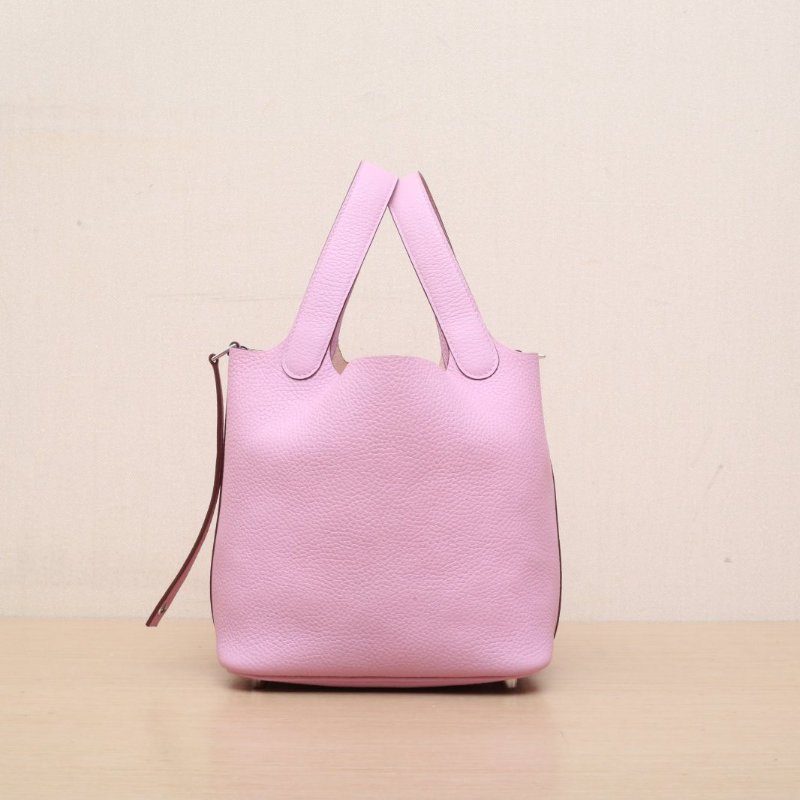 HERMES Picotin18菜籃子U刻X9錦葵紫TC皮銀扣肩背包-4