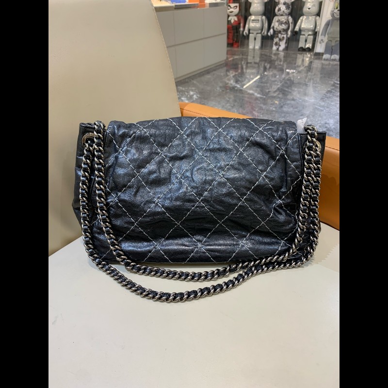 Chanel 香奈兒 黑銀外縫線 機場南瓜鏈條包-1