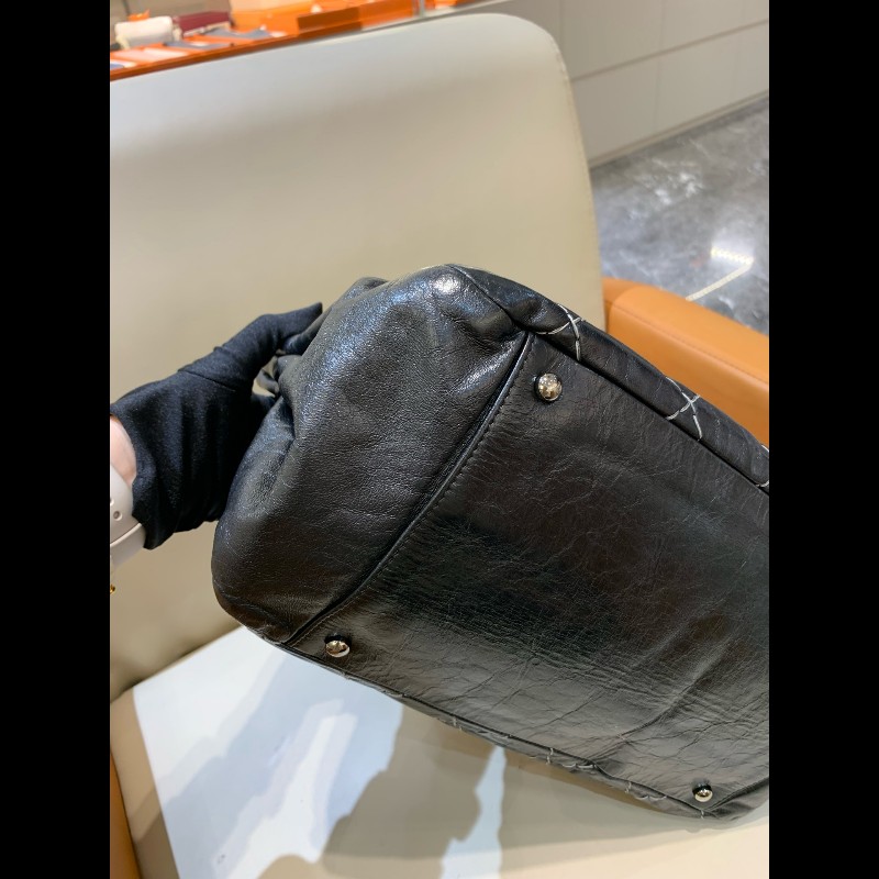 Chanel 香奈兒 黑銀外縫線 機場南瓜鏈條包-8