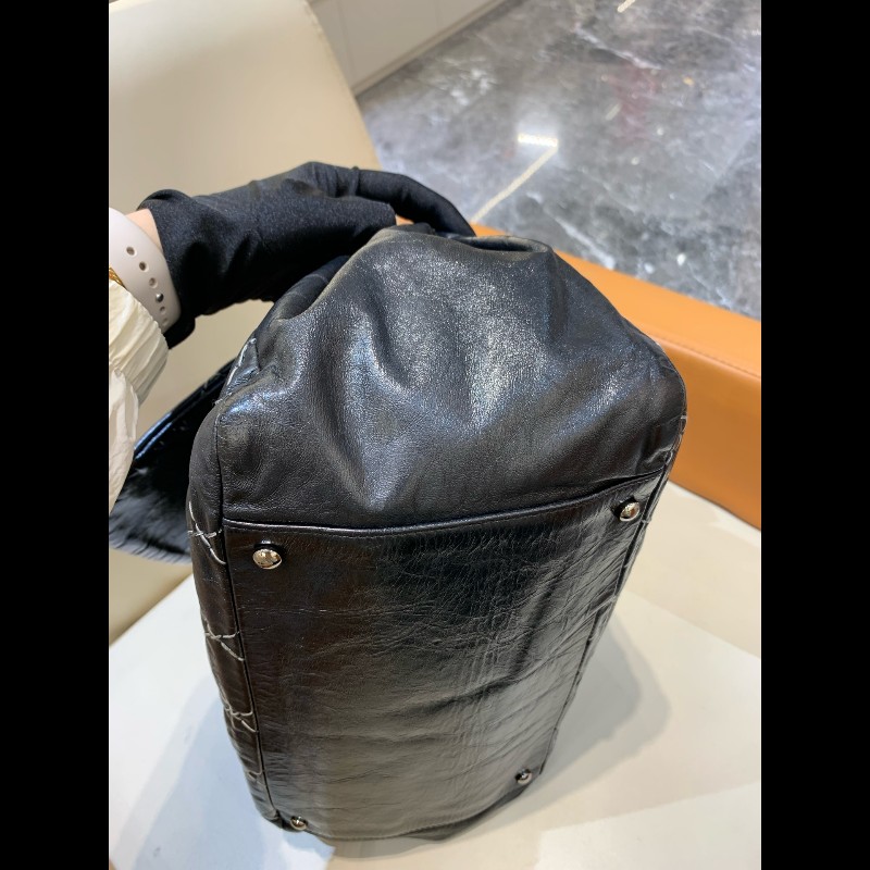 Chanel 香奈兒 黑銀外縫線 機場南瓜鏈條包-9